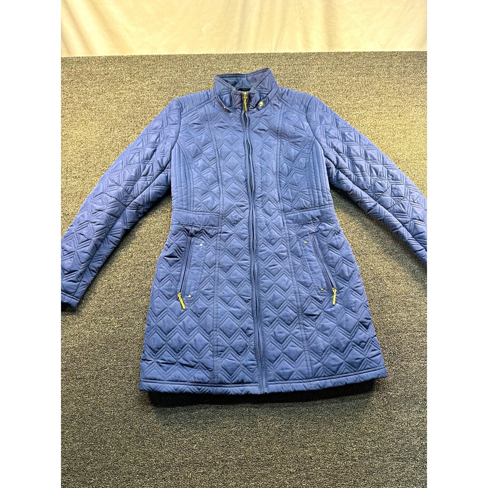 Weatherproof Women's Blue Quilted Full Zip Mid-Length Coat Size M - no hood